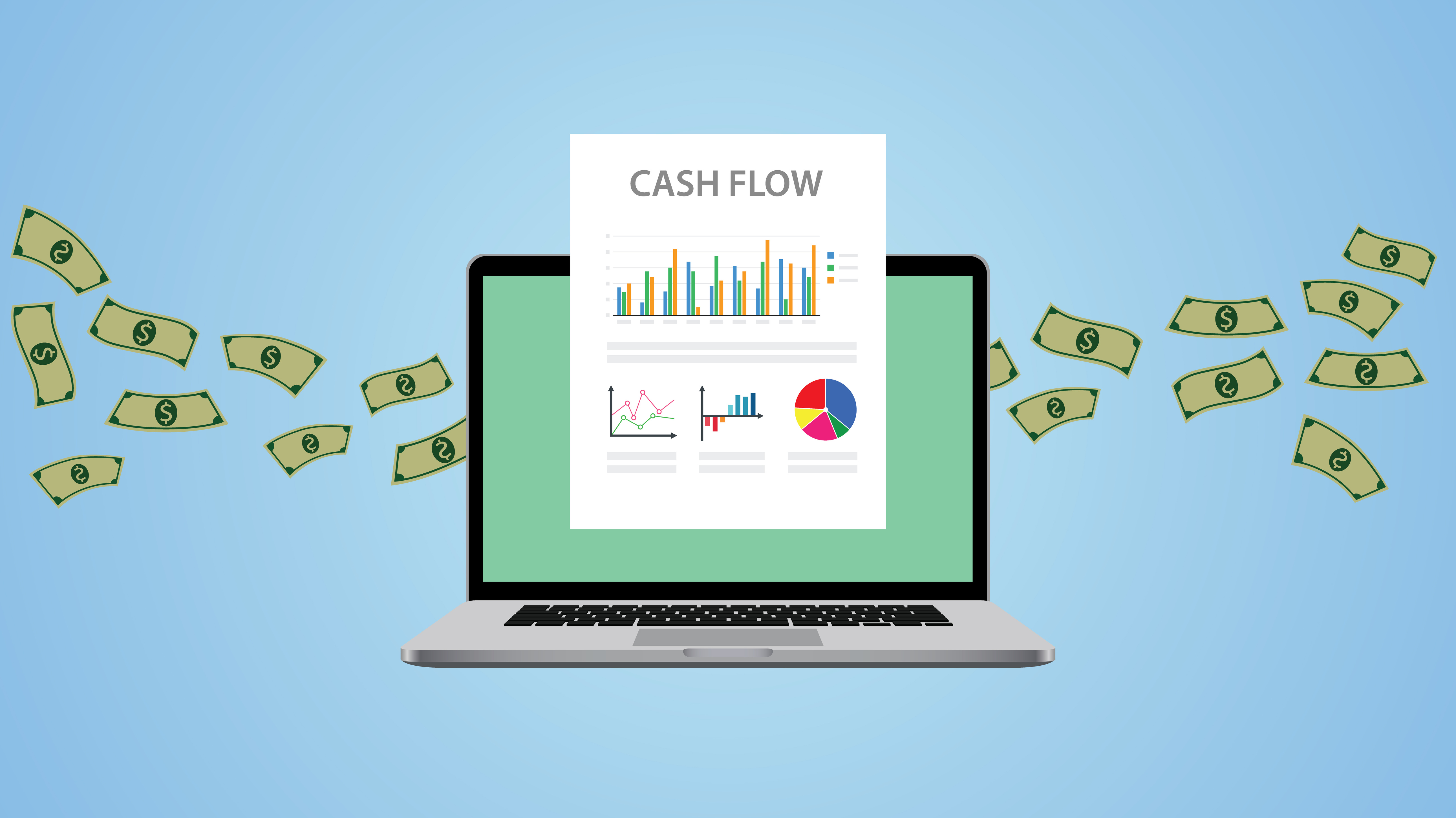 Image with laptop and a cash flow report